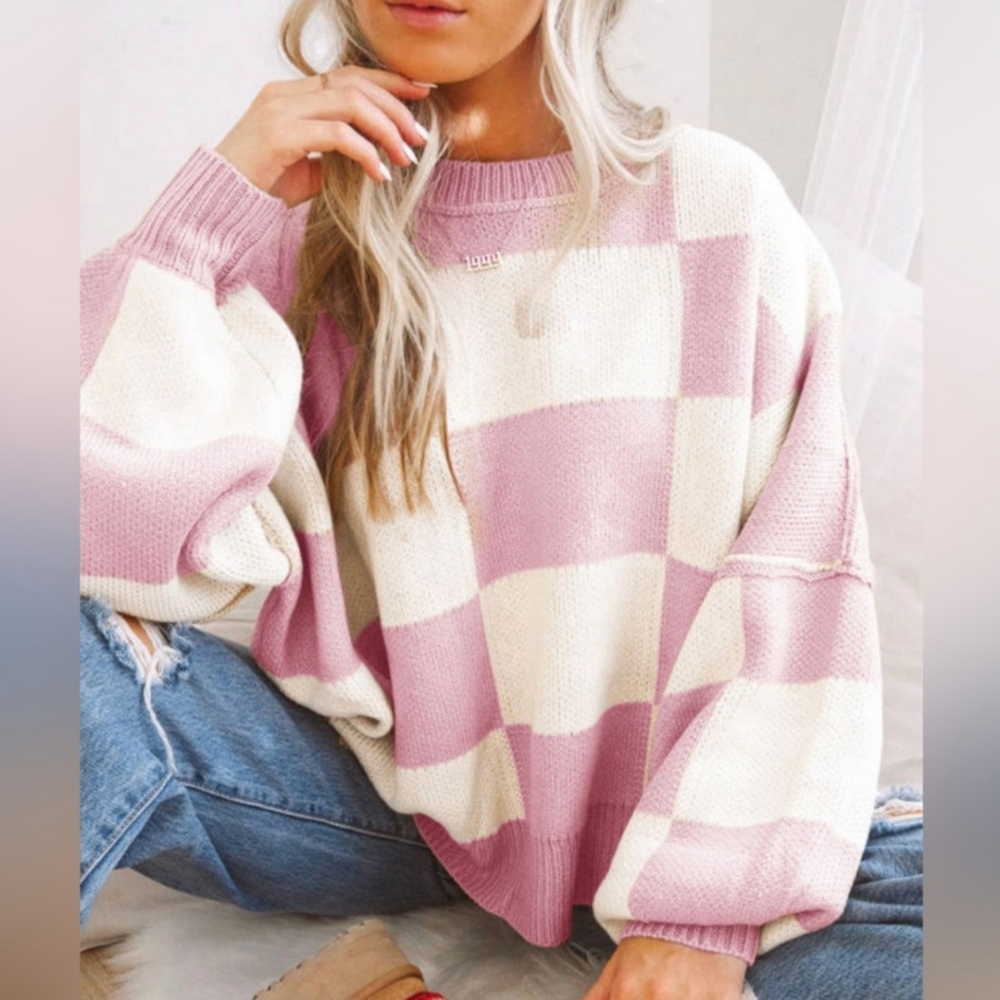 Pink and White Spring sweater